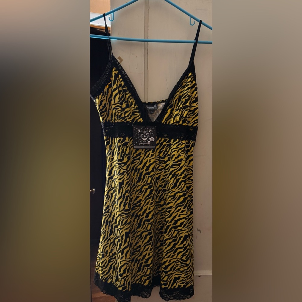 Sourpuss Tiger Print Chemise in Yellow and Black